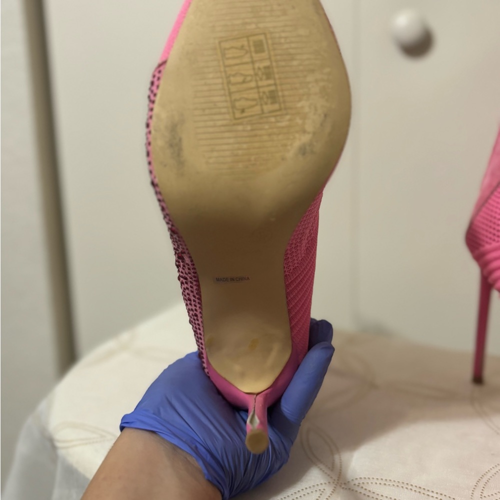 Pink sequin heeled boots